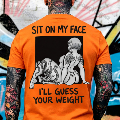 SIT ON MY FACE I'LL GUESS YOUR WEIGHT Tattoo Nude Woman & Skull Print Men's T-shirt Image - 6