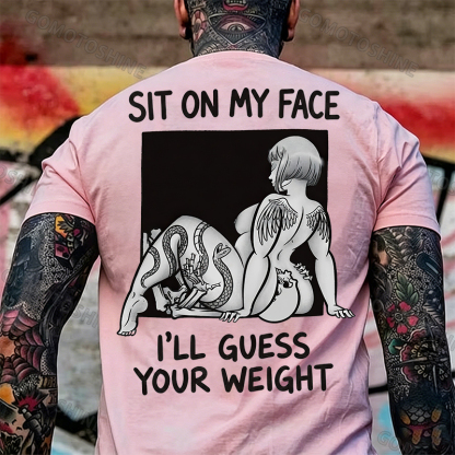 SIT ON MY FACE I'LL GUESS YOUR WEIGHT Tattoo Nude Woman & Skull Print Men's T-shirt Image - 9