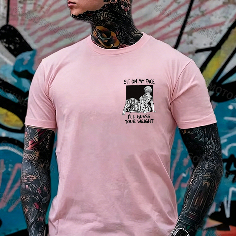 SIT ON MY FACE I'LL GUESS YOUR WEIGHT Tattoo Nude Woman & Skull Print Men's T-shirt Image - 10