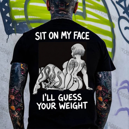 SIT ON MY FACE I'LL GUESS YOUR WEIGHT Tattoo Nude Woman & Skull Print Men's T-shirt Image - 8