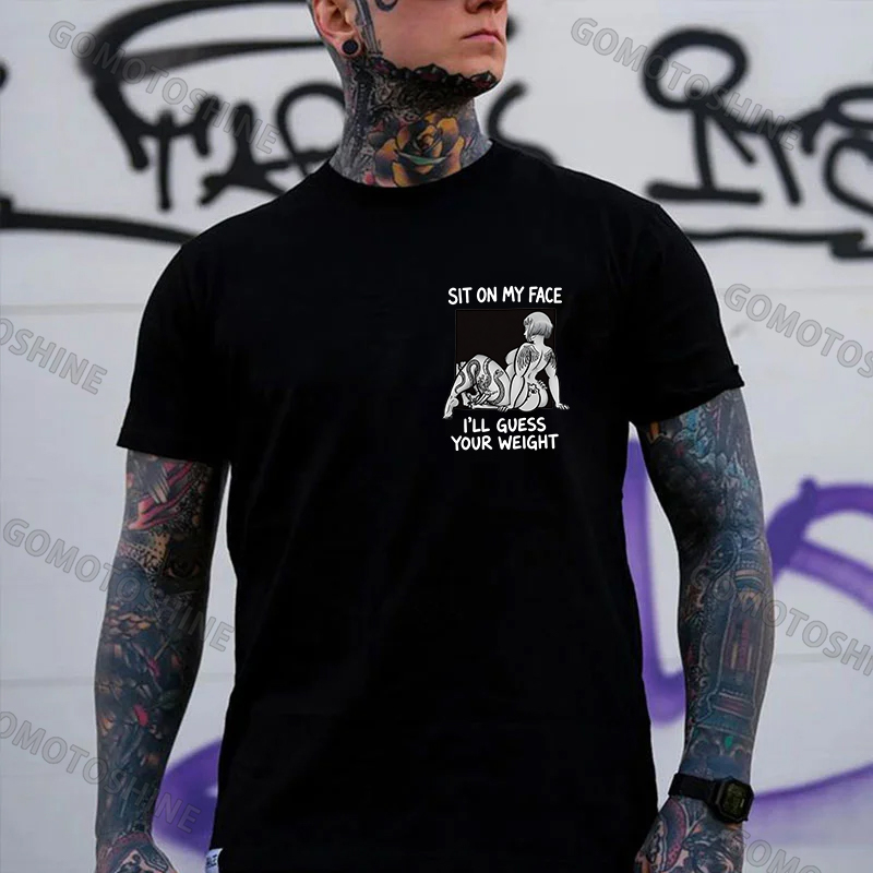 SIT ON MY FACE I'LL GUESS YOUR WEIGHT Tattoo Nude Woman & Skull Print Men's T-shirt Image - 7