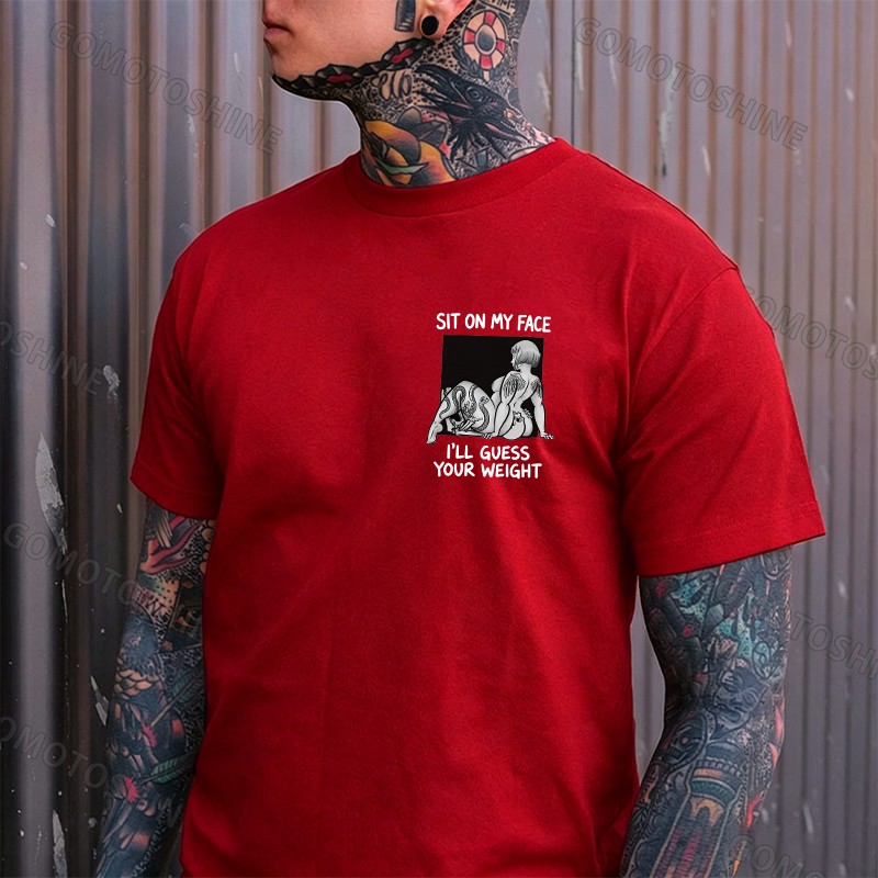 SIT ON MY FACE I'LL GUESS YOUR WEIGHT Tattoo Nude Woman & Skull Print Men's T-shirt Image - 12
