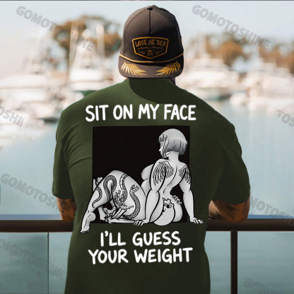 SIT ON MY FACE I'LL GUESS YOUR WEIGHT Tattoo Nude Woman & Skull Print Men's T-shirt Image - 13