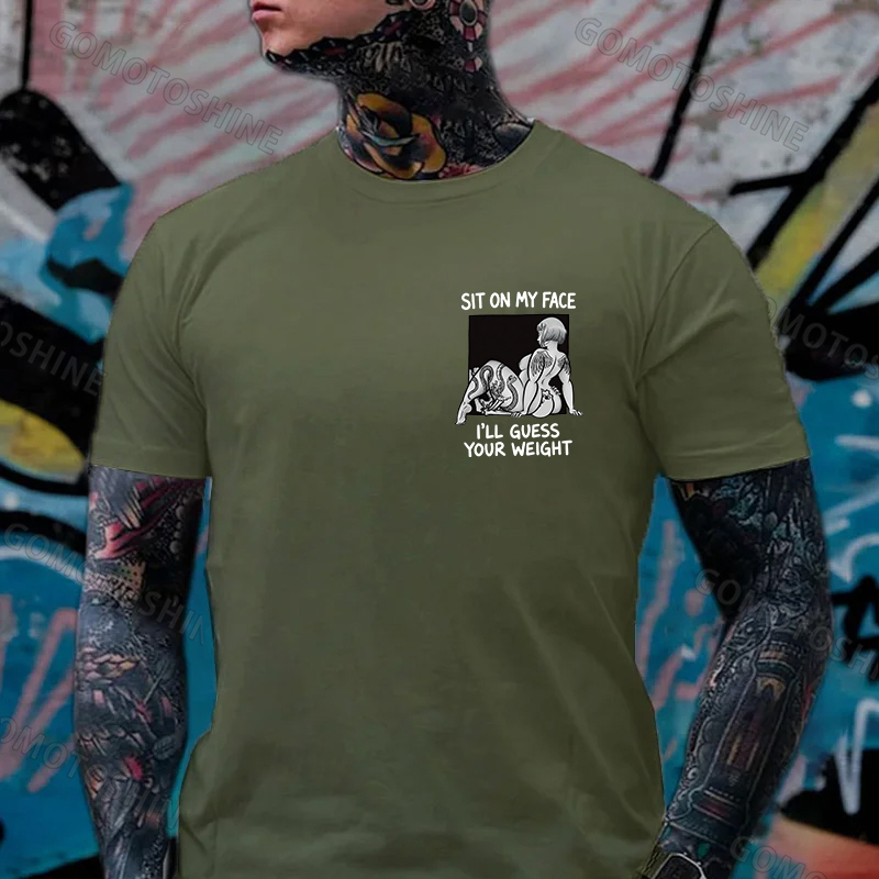 SIT ON MY FACE I'LL GUESS YOUR WEIGHT Tattoo Nude Woman & Skull Print Men's T-shirt Image - 14