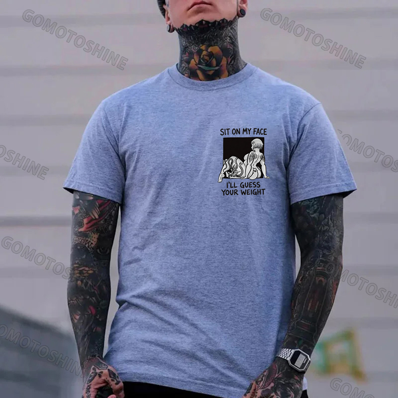 SIT ON MY FACE I'LL GUESS YOUR WEIGHT Tattoo Nude Woman & Skull Print Men's T-shirt Image - 18