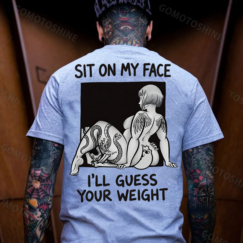 SIT ON MY FACE I'LL GUESS YOUR WEIGHT Tattoo Nude Woman & Skull Print Men's T-shirt Image - 17