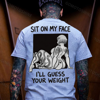 SIT ON MY FACE I'LL GUESS YOUR WEIGHT Tattoo Nude Woman & Skull Print Men's T-shirt Image - 17