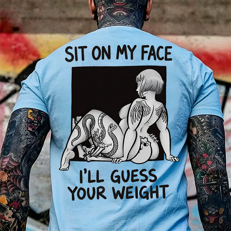SIT ON MY FACE I'LL GUESS YOUR WEIGHT Tattoo Nude Woman & Skull Print Men's T-shirt Image - 20
