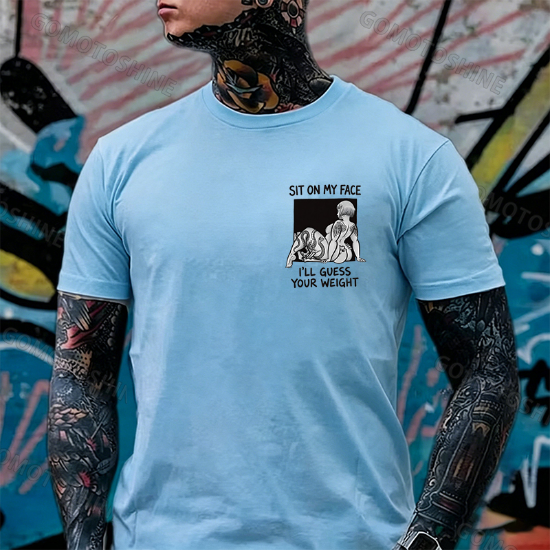SIT ON MY FACE I'LL GUESS YOUR WEIGHT Tattoo Nude Woman & Skull Print Men's T-shirt Image - 19
