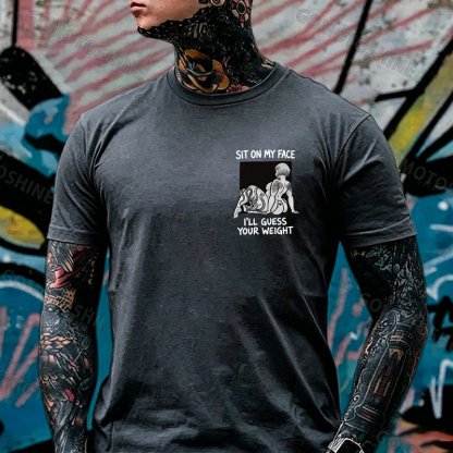SIT ON MY FACE I'LL GUESS YOUR WEIGHT Tattoo Nude Woman & Skull Print Men's T-shirt Image - 22
