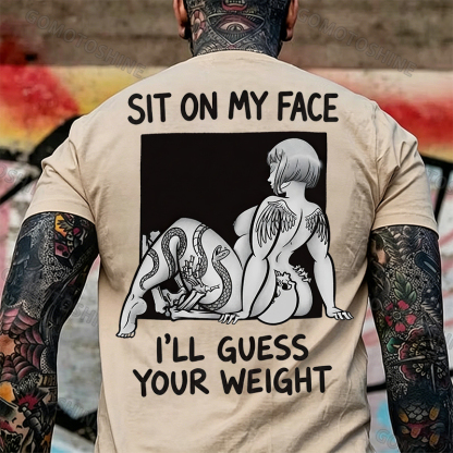 SIT ON MY FACE I'LL GUESS YOUR WEIGHT Tattoo Nude Woman & Skull Print Men's T-shirt Image - 23