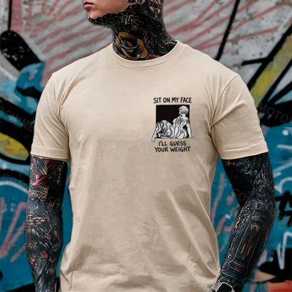 SIT ON MY FACE I'LL GUESS YOUR WEIGHT Tattoo Nude Woman & Skull Print Men's T-shirt Image - 24
