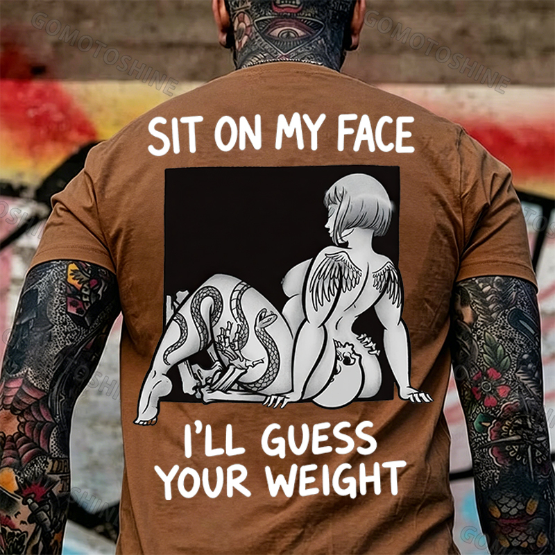 SIT ON MY FACE I'LL GUESS YOUR WEIGHT Tattoo Nude Woman & Skull Print Men's T-shirt Image - 26