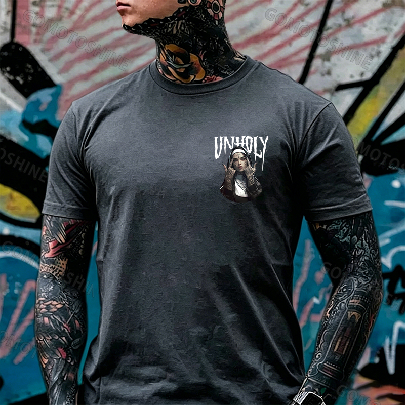UNHOLY Defiant Nun Print Men's T-Shirt Image - 25