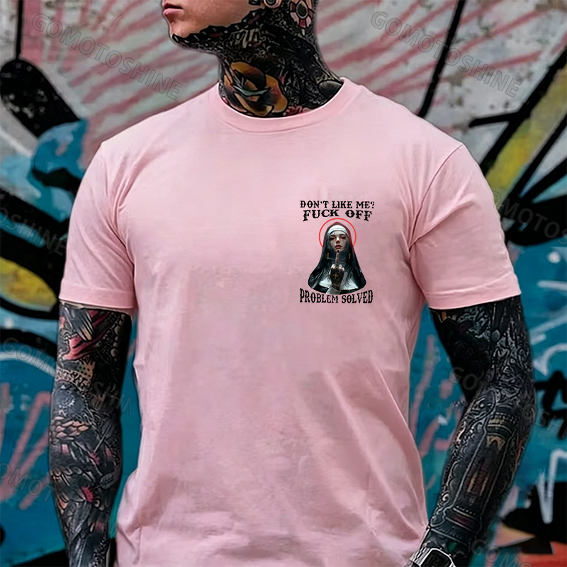DON'T LIKE ME F*CK OFF Defiant Nun Print Men's T-Shirt Image - 16