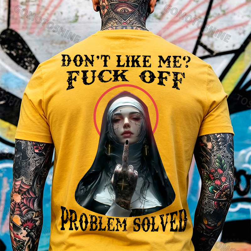 DON'T LIKE ME F*CK OFF Defiant Nun Print Men's T-Shirt Image - 17