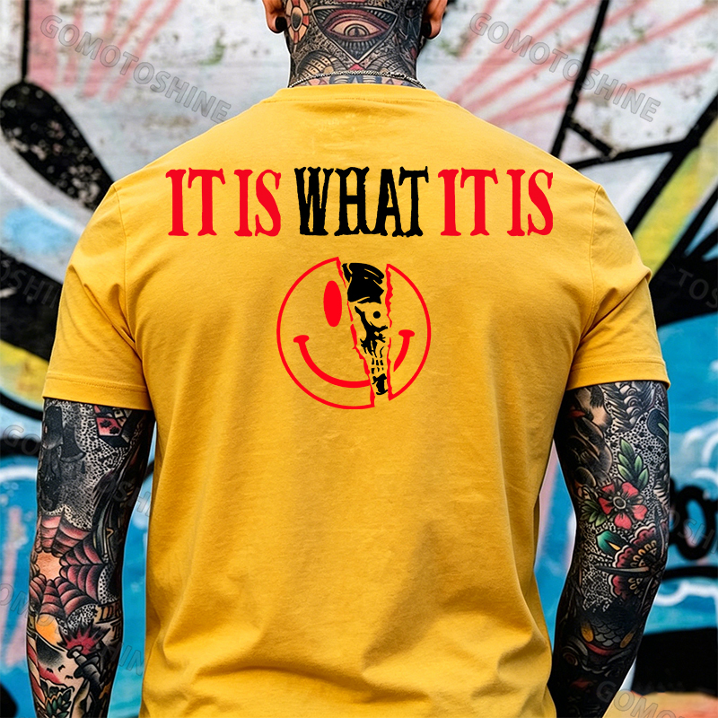 IT IS WHAT IT IS Broken Emoji Skull Print Men's T-Shirt Image - 9