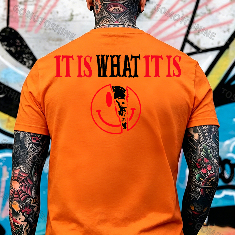 IT IS WHAT IT IS Broken Emoji Skull Print Men's T-Shirt Image - 7