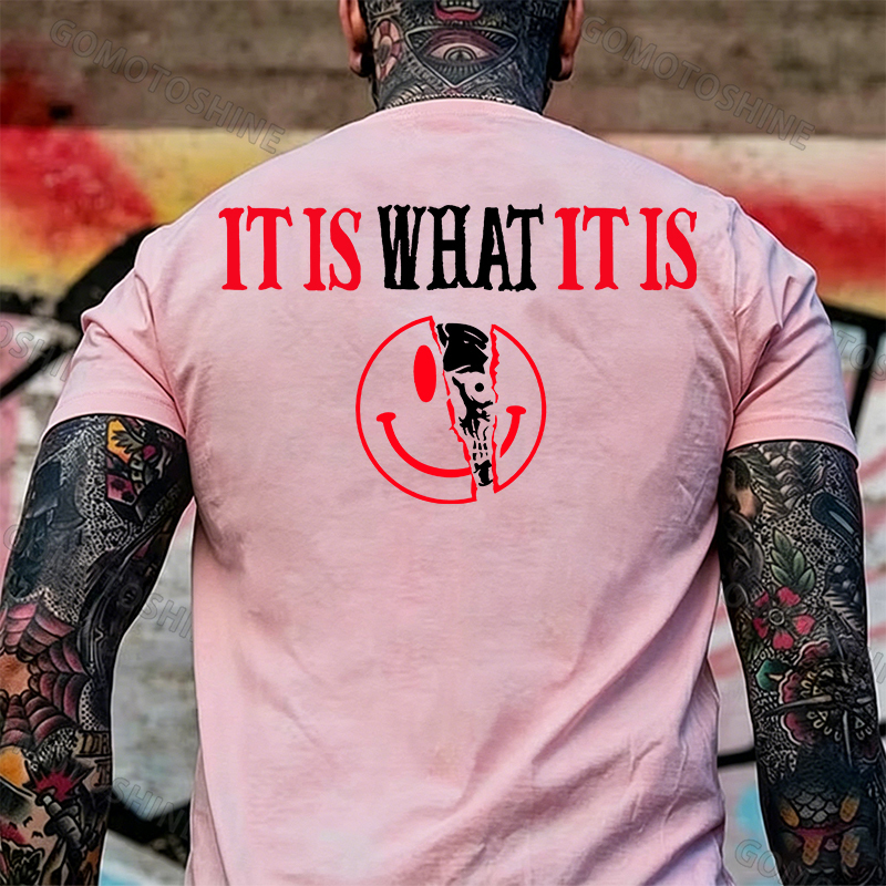 IT IS WHAT IT IS Broken Emoji Skull Print Men's T-Shirt Image - 8