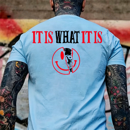IT IS WHAT IT IS Broken Emoji Skull Print Men's T-Shirt Image - 10