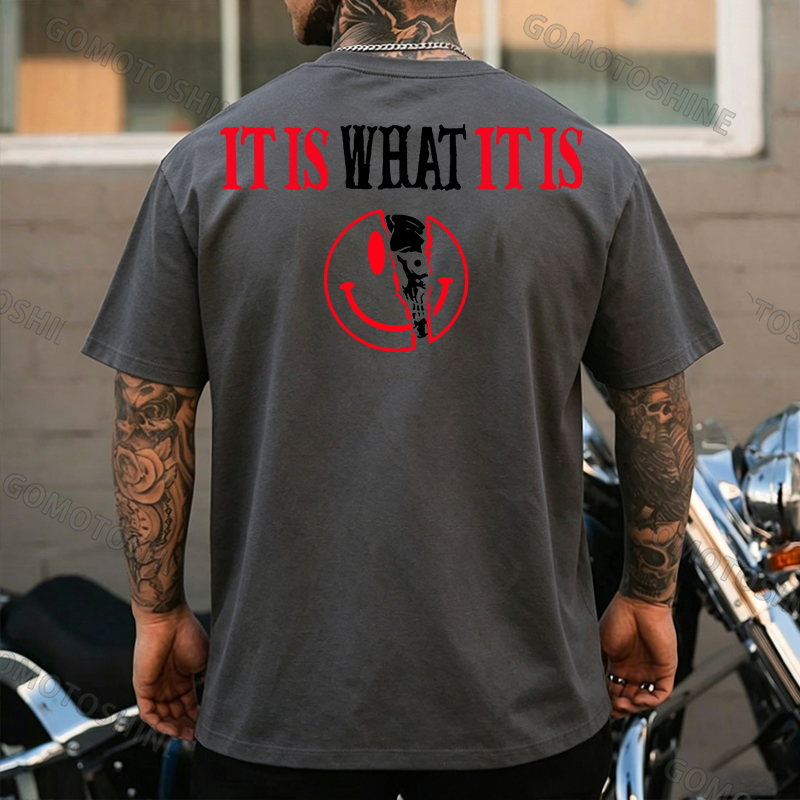 IT IS WHAT IT IS Broken Emoji Skull Print Men's T-Shirt Image - 13