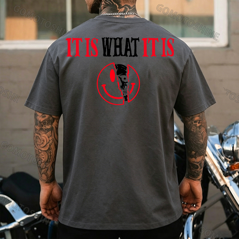 IT IS WHAT IT IS Broken Emoji Skull Print Men's T-Shirt Image - 13
