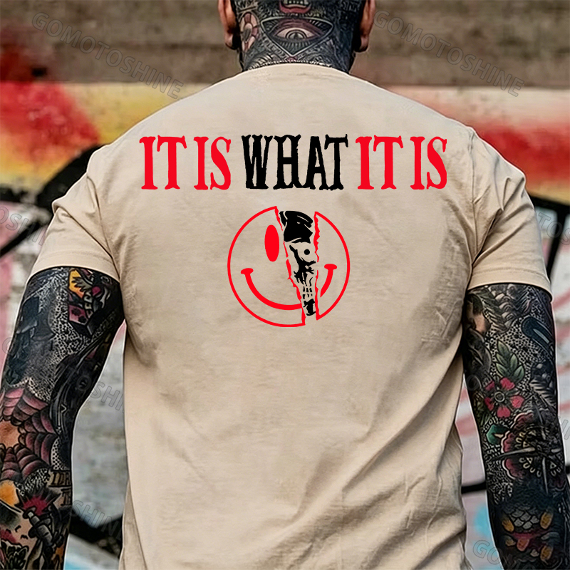 IT IS WHAT IT IS Broken Emoji Skull Print Men's T-Shirt Image - 11