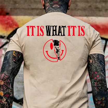 IT IS WHAT IT IS Broken Emoji Skull Print Men's T-Shirt Image - 11