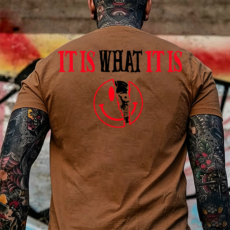 IT IS WHAT IT IS Broken Emoji Skull Print Men's T-Shirt Image - 12