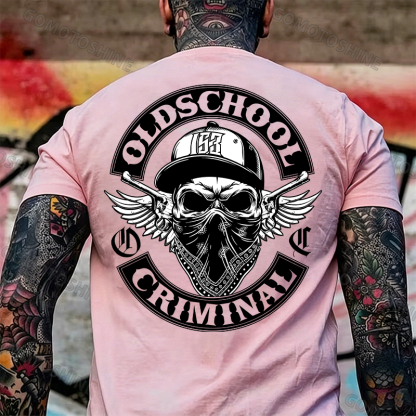 OLD SCHOOL CRIMINAL Hip-hop Skull Print Men's T-Shirt Image - 15