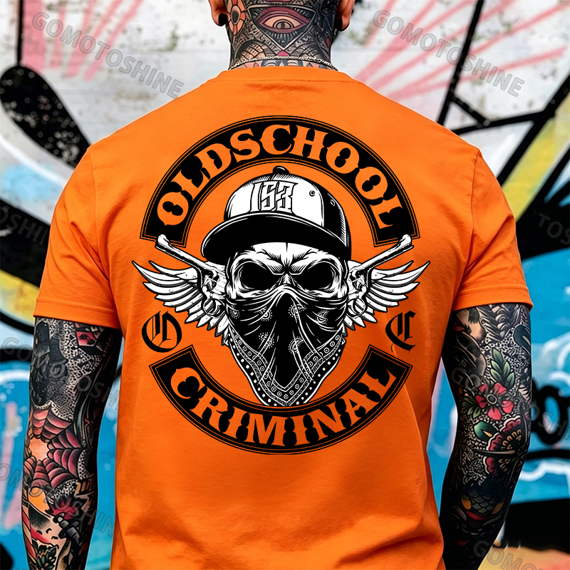 OLD SCHOOL CRIMINAL Hip-hop Skull Print Men's T-Shirt Image - 13