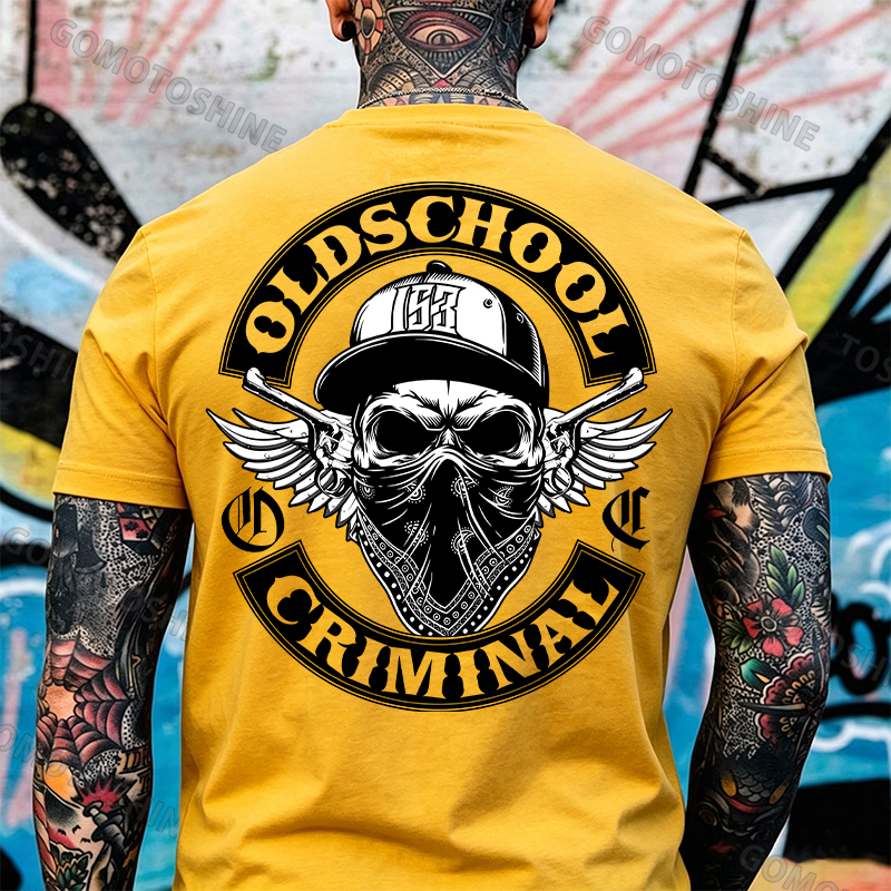 OLD SCHOOL CRIMINAL Hip-hop Skull Print Men's T-Shirt Image - 17
