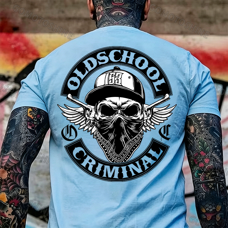 OLD SCHOOL CRIMINAL Hip-hop Skull Print Men's T-Shirt Image - 19