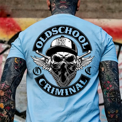 OLD SCHOOL CRIMINAL Hip-hop Skull Print Men's T-Shirt Image - 19