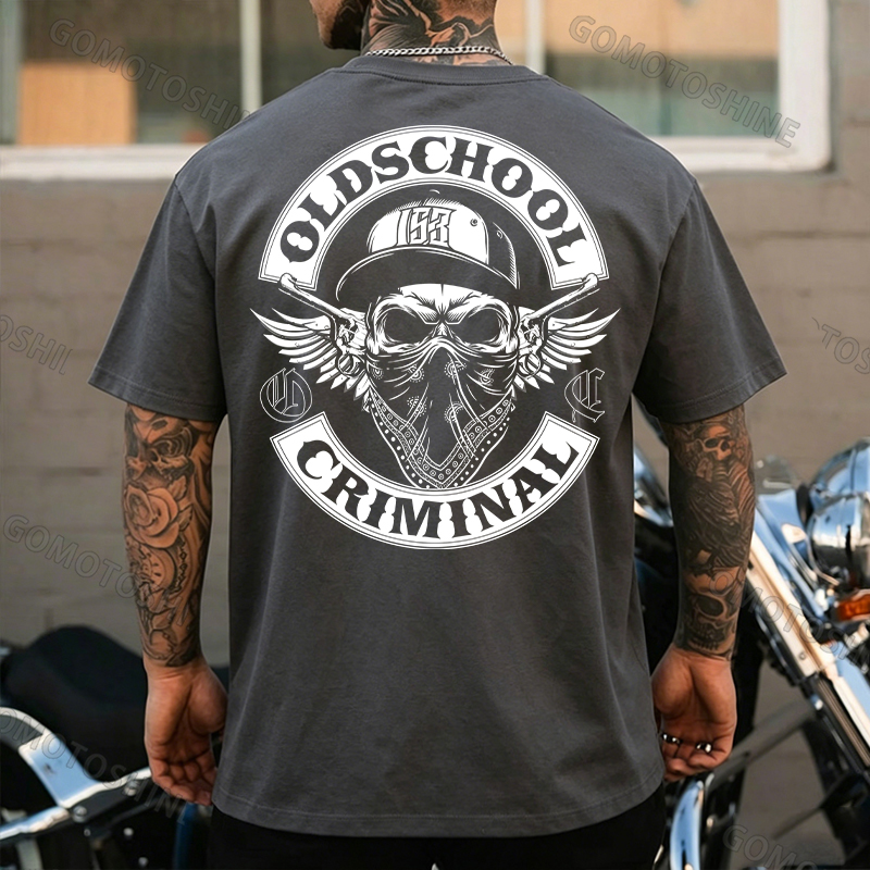 OLD SCHOOL CRIMINAL Hip-hop Skull Print Men's T-Shirt Image - 21