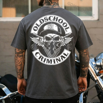 OLD SCHOOL CRIMINAL Hip-hop Skull Print Men's T-Shirt Image - 21