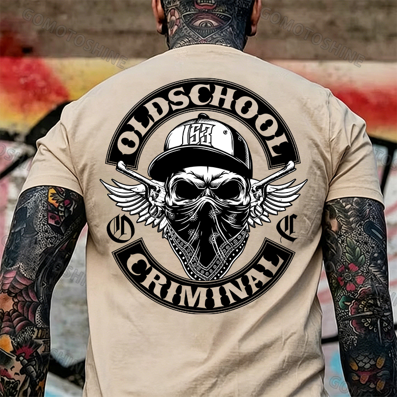 OLD SCHOOL CRIMINAL Hip-hop Skull Print Men's T-Shirt Image - 23