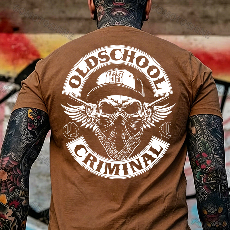 OLD SCHOOL CRIMINAL Hip-hop Skull Print Men's T-Shirt Image - 25