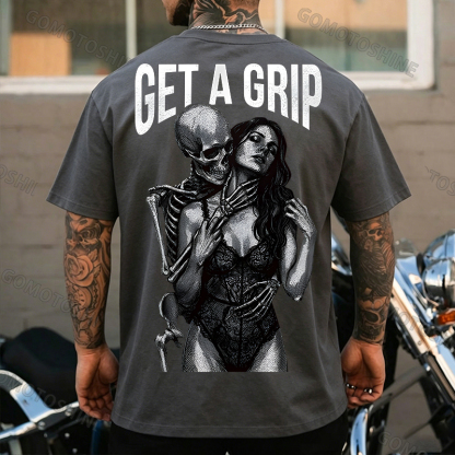 GET A GRIP Sexy Woman & Skull Print Men's T-shirt Image - 3