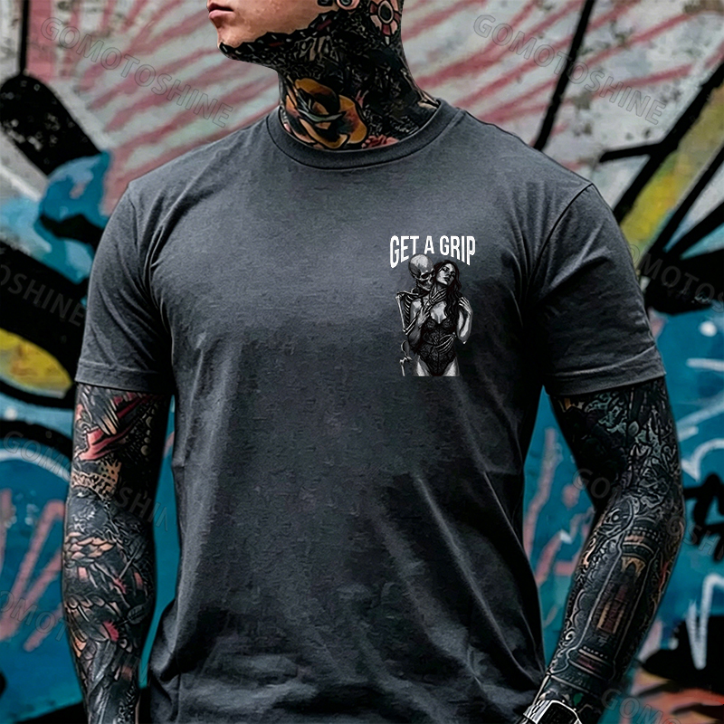GET A GRIP Sexy Woman & Skull Print Men's T-shirt Image - 4