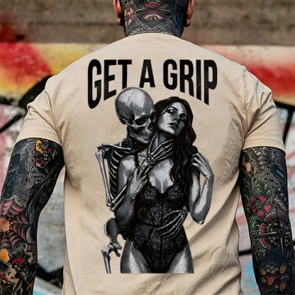 GET A GRIP Sexy Woman & Skull Print Men's T-shirt Image - 6