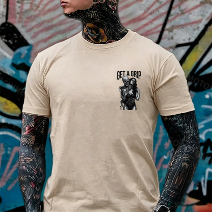 GET A GRIP Sexy Woman & Skull Print Men's T-shirt Image - 5