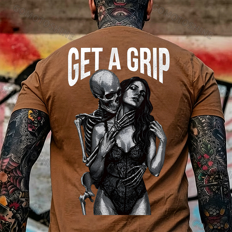 GET A GRIP Sexy Woman & Skull Print Men's T-shirt Image - 7