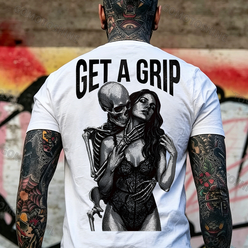GET A GRIP Sexy Woman & Skull Print Men's T-shirt Image - 9