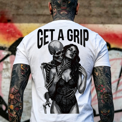 GET A GRIP Sexy Woman & Skull Print Men's T-shirt Image - 9