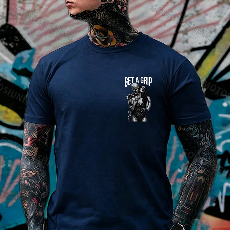 GET A GRIP Sexy Woman & Skull Print Men's T-shirt Image - 11