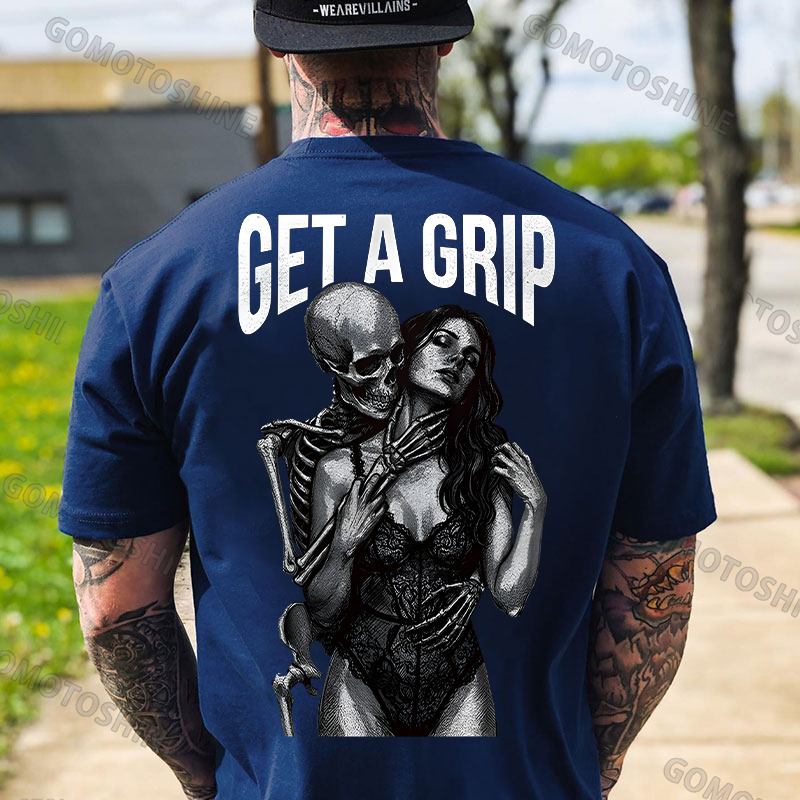 GET A GRIP Sexy Woman & Skull Print Men's T-shirt Image - 12