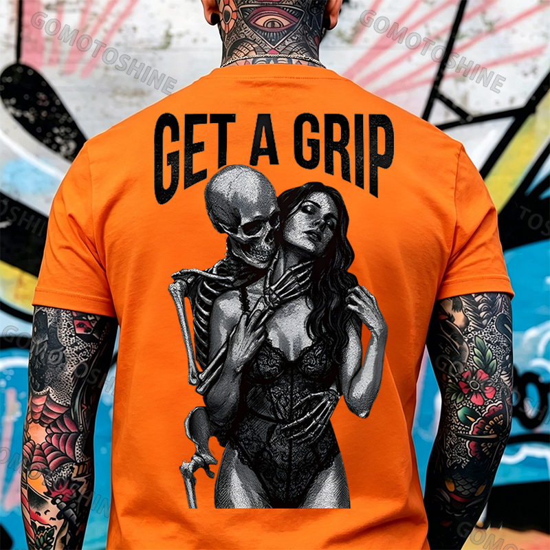 GET A GRIP Sexy Woman & Skull Print Men's T-shirt Image - 14