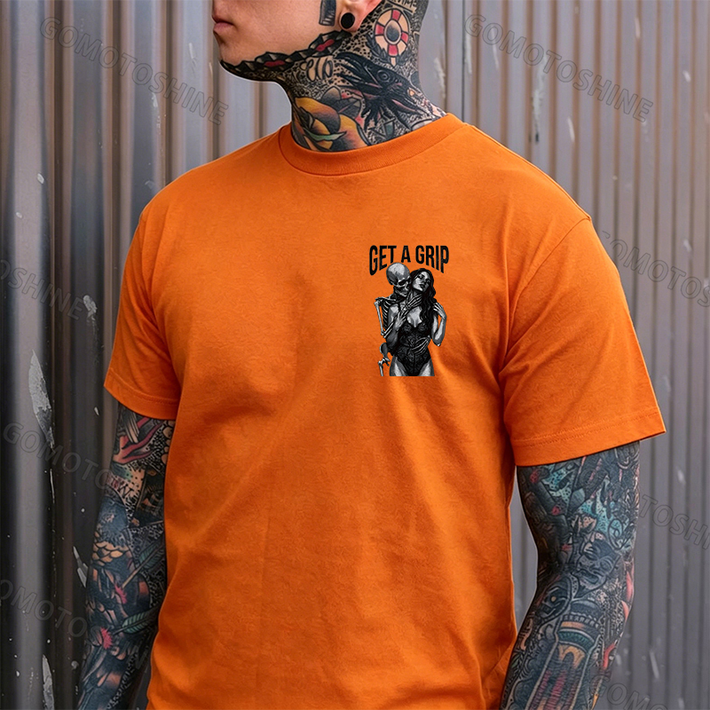 GET A GRIP Sexy Woman & Skull Print Men's T-shirt Image - 13