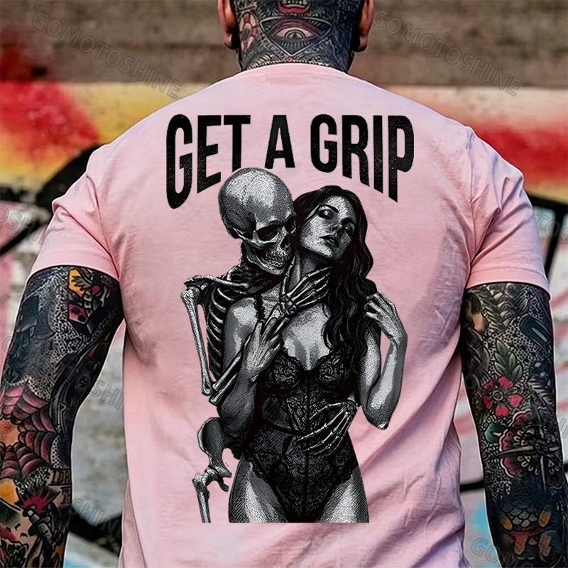 GET A GRIP Sexy Woman & Skull Print Men's T-shirt Image - 15